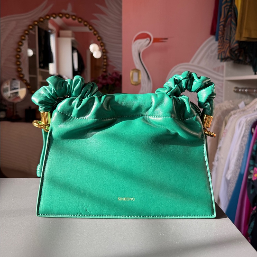 Emerald Green Ruched Handle Women's Shoulder Bag